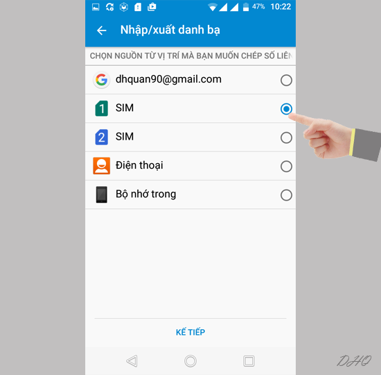 Chọn Sim để chép danh ba
